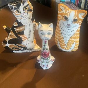 Artistic Ceramic Cat Figurine Trio